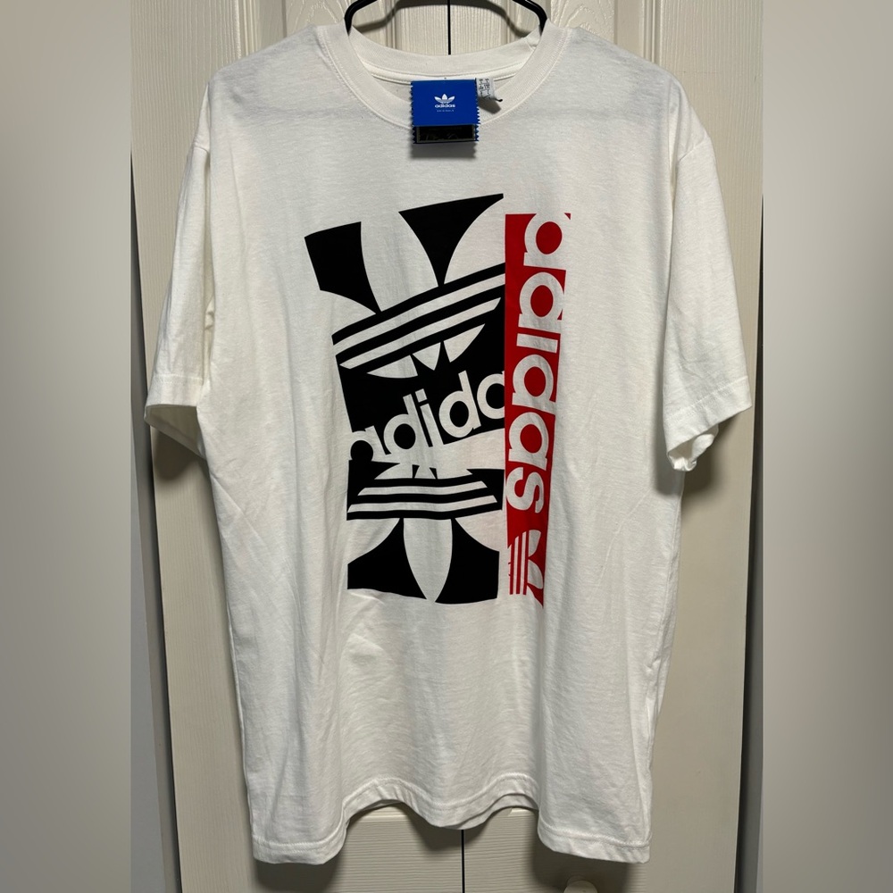 NWT Adidas Men’s White Logo Tee Size Large - Picture 2 of 7